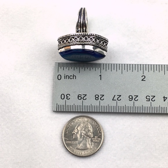 New Blue Solar Quartz Crystal Stone Silver Overlay Ring Size 7 - Picture 9 of 12